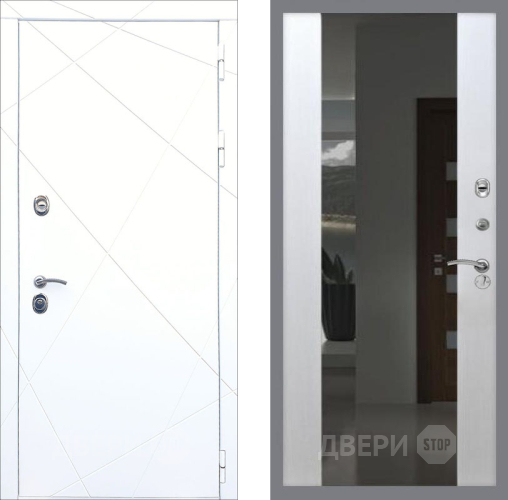 Входная металлическая Дверь Рекс (REX) 13 Силк Сноу СБ-16 Зеркало Белый ясень в Голицыно