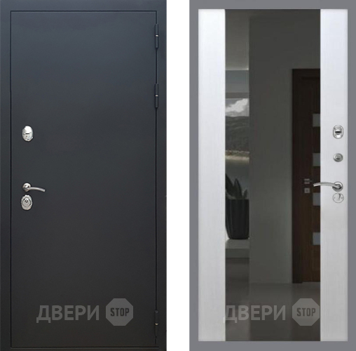 Входная металлическая Дверь Рекс (REX) 5 Черный Муар СБ-16 Зеркало Белый ясень в Голицыно