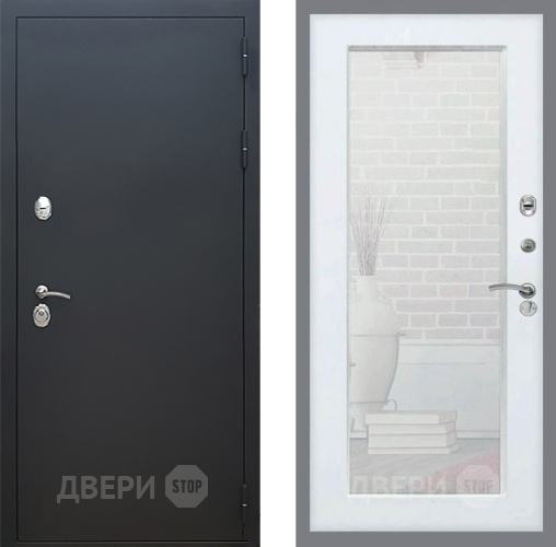Входная металлическая Дверь Рекс (REX) 5 Черный Муар Зеркало Пастораль Белый ясень в Голицыно
