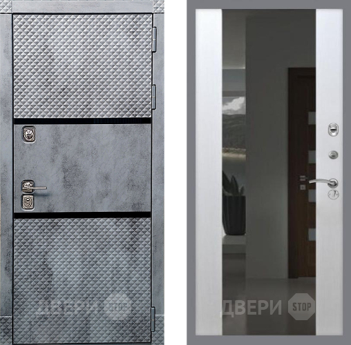 Входная металлическая Дверь Рекс (REX) 15 Бетон Темный СБ-16 Зеркало Белый ясень в Голицыно