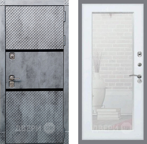 Входная металлическая Дверь Рекс (REX) 15 Бетон Темный Зеркало Пастораль Силк Сноу в Голицыно