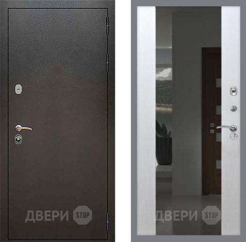 Входная металлическая Дверь Рекс (REX) 5 Серебро Антик СБ-16 с Зеркалом Лиственница беж в Голицыно