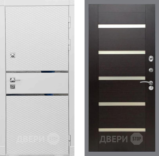 Входная металлическая Дверь Рекс (REX) 15 Силк Сноу СБ-14 стекло белое венге поперечный в Голицыно