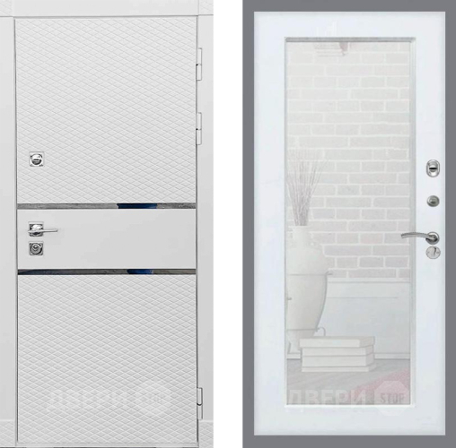 Входная металлическая Дверь Рекс (REX) 15 Силк Сноу Зеркало Пастораль Белый ясень в Голицыно