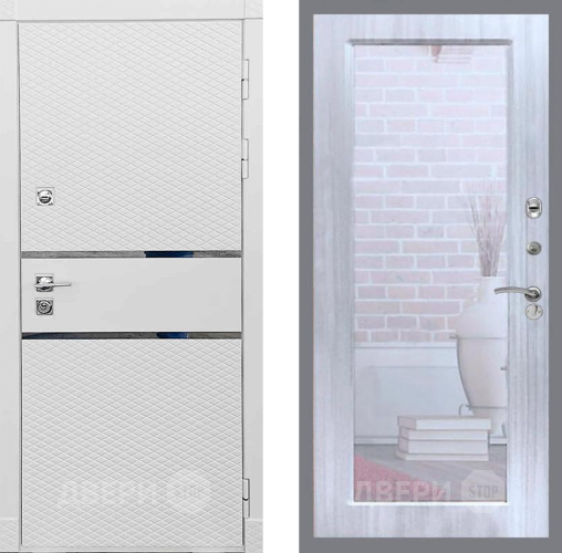 Входная металлическая Дверь Рекс (REX) 15 Силк Сноу Зеркало Пастораль Сандал белый в Голицыно