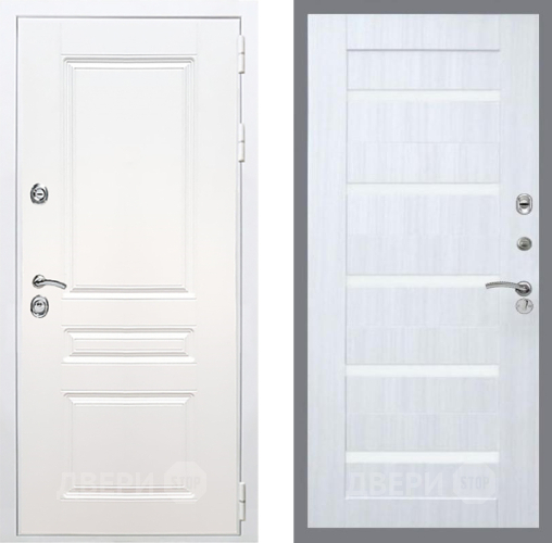 Входная металлическая Дверь Рекс (REX) Премиум-н Силк Сноу СБ-14 стекло белое Сандал белый в Голицыно