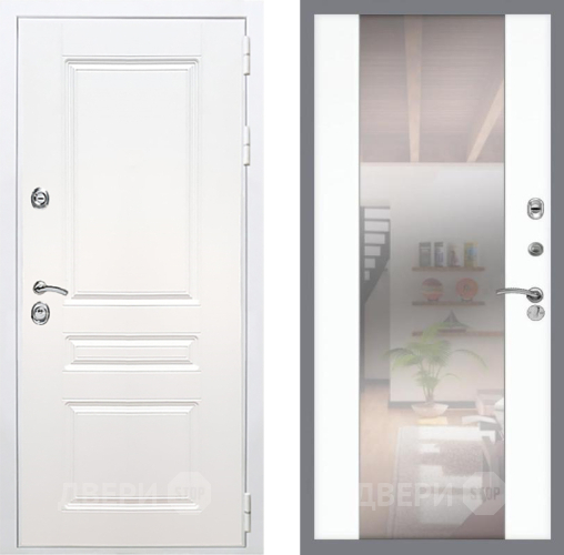 Входная металлическая Дверь Рекс (REX) Премиум-н Силк Сноу СБ-16 Зеркало Силк Сноу в Голицыно