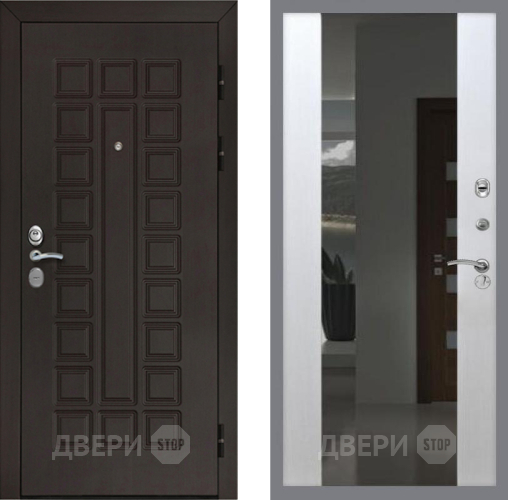 Входная металлическая Дверь Рекс (REX) Сенатор Cisa СБ-16 Зеркало Белый ясень в Голицыно